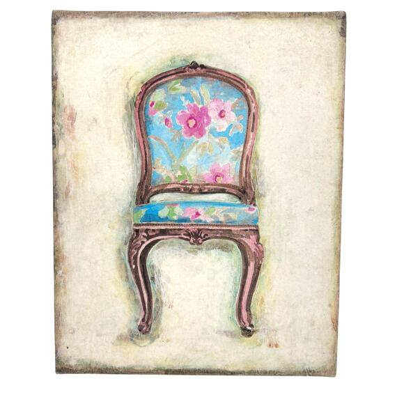 Cottage Shabby Chic Dainty Wall Art Print Floral Chair Gallery Wrapped 10" x 8" - Picture 1 of 9